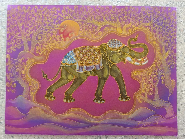 THAI ELEPHANT Acrylic Painting on SATIN 15.5 X 11.5 inch symbol of success