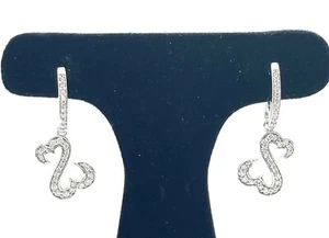 Jane Seymour Open Hearts 1/2 Ct Diamond 14K White Gold Dangle Earrings 1.25" - Picture 1 of 6
