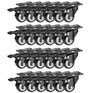 Caster Wheels Rubber Base w/ Top Plate & Bearing W/ Brake 24 Pack (2" w/ Brake) - Picture 1 of 7