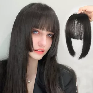 3Pcs Thick Bangs Clip in Front Fringe Hair Extensions Topper Natural Hairpiece ♡ - Foto 1 di 16