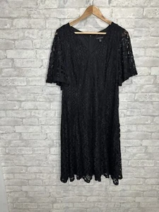 Lane Bryant Black Dress Size 12 Floral Lace Overlay Dark Romantic Fit Flare - Picture 1 of 21
