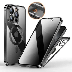 For iPhone 15 Pro Max Magsafe Metal Frame Case Privacy HD Glass Protector Cover - Picture 1 of 28