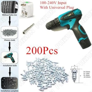 Winter Tyre Studs Snow Spikes electric Gun Install tools W/200Pcs H15 Tire Nails - Picture 1 of 12