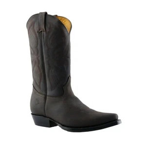 Grinders Mens Louisiana Brown Leather Boots Cuban Heeled Cowboy Boots - Picture 1 of 8