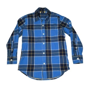 GAP Boys Button Up Shirt Size S Blue Plaid Long Sleeve Blue Plaid Small - Picture 1 of 7