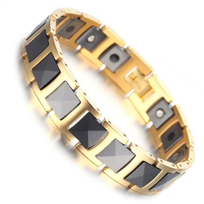 Мужской женский золотой вольфрамовый керамический магнитотерапевтический модный браслет-ссылка рождественский подарок - Изображение 1 из 4