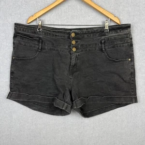 City Chic Shorts Womens 20 Black Denim The Edit High Rise Thick Waistband - Picture 1 of 9