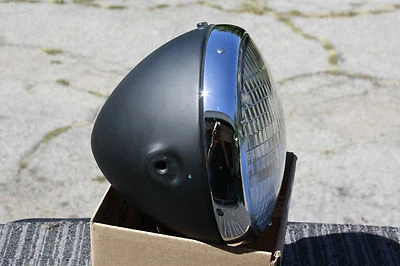 Lucas style Cafe headlight 7" bullet Black /Chrome sidemount H4 Halogen 12v or 6 - Image 1 of 4