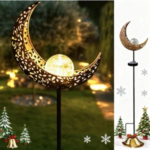 Garden Solar Light Outdoor Decorative, Moon Decor Crackle Glass Globe Stake M... - Picture 1 of 9