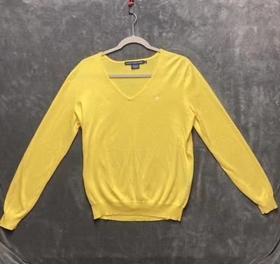 Ralph Lauren Sport свитер женщин Sz L осени маслянистый желтый v-образным вырезом PIMA хлопок - Изображение 1 из 4