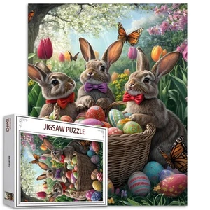 Cute Easter Bunnies and Colorful Eggs 1000 Piece Puzzle,Forest Rabbit Jigsaw ... - Picture 1 of 6