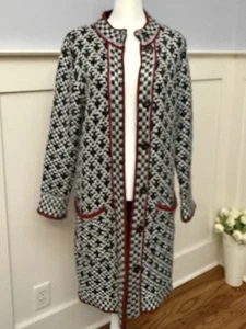 Chicos Long Cardigan Sweater Duster Large 2 Black Nordic Wool Blend Snaps - Picture 1 of 6