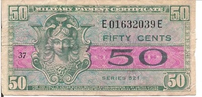 US, 50 CENTS,MILITARY PAYMENT CERTIFICATE, SERIES 521,P#M32, ND(1954) - Image 1 of 2