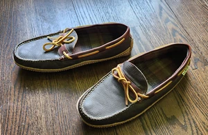 LL Bean Mokassin Halbschuhe Herren 10 braun Leder handgenäht Hausschuhe Flanell gefüttert - Bild 1 von 5