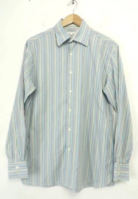 Camisa social masculina de algodão listrada colorida com botões PERRY ELLIS tamanho médio - Imagem 1 de 4