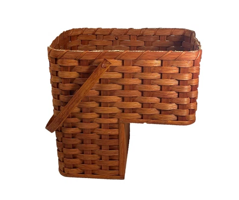 Amish Stair Step Wicker Wide Storage Basket Swinging Handle by Amish Baskets and Cover