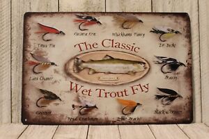 The Classic Wet Trout Fly Gone Fishing Tin Sign Tackle Bait Shop Man Cave Cabin