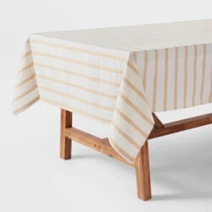 Cotton Striped Tablecloth Yellow-Lightweight protects from spills or messes - Picture 1 of 5