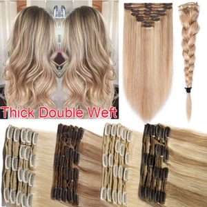 CLEARANCE Clip In 100% Remy Human Hair Extensions Full Head Double THICK Russian - Picture 1 of 47