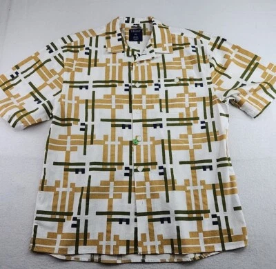 Vintage Trust Mens 2XL Linen Blend Geometric Short Sleeve Button Casual Shirt - Image 1 of 4