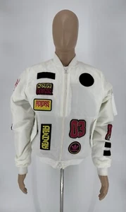 Adidas Flight Jacket Bomber White No Pain No Gain Patchwork Full Zip Mens S - Picture 1 of 17