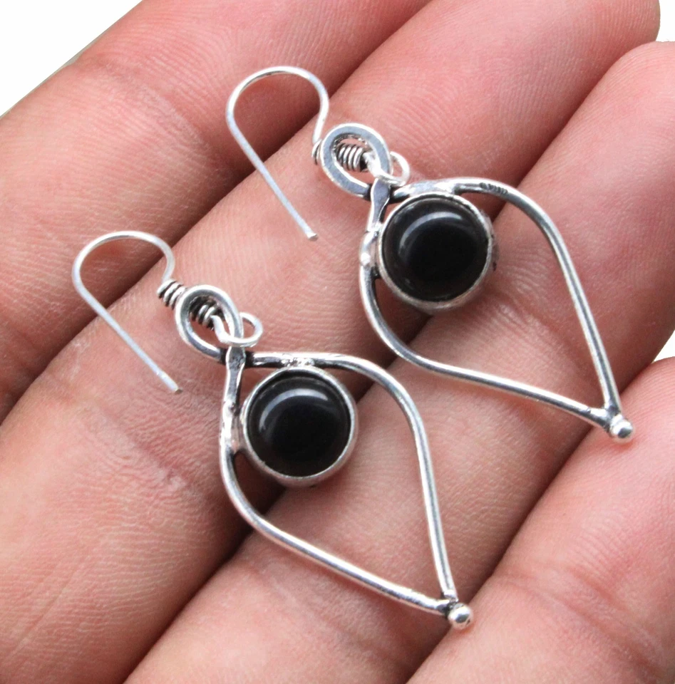 Black Onyx Onyx Gemstone Dangle Earring 925 Sterling Silver Overlay U247-A232 - Image 1 of 1