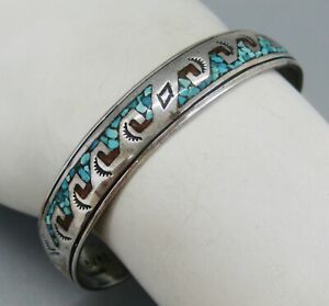 Vintage Navajo Indian Sterling Silver Gilo & Grace Nakai Turquoise Cuff Bracelet