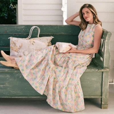 Vestido Coco Shop gola redonda estampado em camadas tofu xadrez grade pastel XS - Imagem 1 de 4