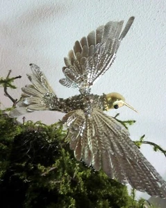 Kolibri mit Clip, Glimmerkorpus, 14 cm lang, Farbe Platin, Dekovogel,Weihnachten - Bild 1 von 8