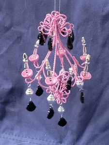 Gorgeous Beaded Pink & Black Chandelier Halloween Goth Christmas Ornament  - Picture 1 of 12