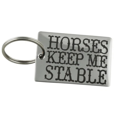 Llavero estable Horses Keep Me - Llavero rectangular de acero inoxidable de 1,4" x 1" Foto 1 de 4