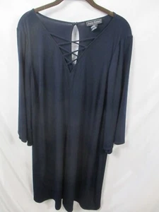 Jessica Howard Womens Dress 16W Blue Button Long Sleeve V Neck Plus Size Solid - Picture 1 of 10