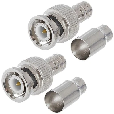 2x BNC Male Crimp On RG59 Coax Coaxial Cable Connector Adapter For CCTV Camera - Image 1 of 2