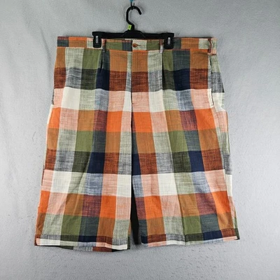 Pantalones Cortos Trust Para Hombre 46 Naranja Mezcla de Lino a Cuadros Bermudas Puños Plisados Sueltos Foto 1 de 4
