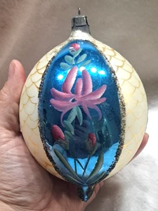 Vintage Weihnachten Fantasia Jumbo handbemalt mundgeblasen Glas Träne Tropfen Ornament Floral - Bild 1 von 12