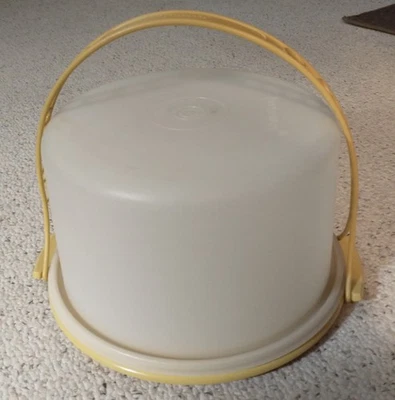 Portador de Pasteles Redondo Tupperware Vintage Cosecha Dorado Amarillo Completo con Asa Foto 1 de 4