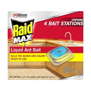 Raid Max Liquid Ant Bait; Kills Ants where they breed, 4 Bait Stations - Picture 1 of 11