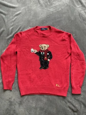 Polo Ralph Lauren Suéter Tejido Oso Café Rojo Para Hombre Talla Grande Algodón/Lino Foto 1 de 4
