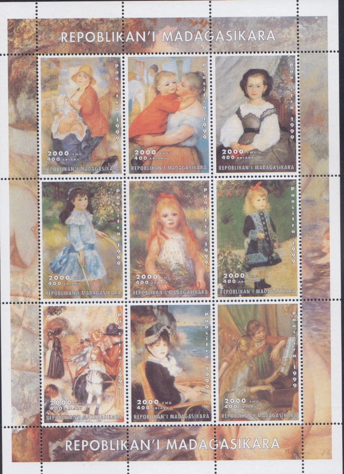 Hoja de recuerdo de arte/pinturas/artistas/niños 1999 de Madagascar MNH Foto 1 de 1