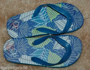 BOYS Flip Flops SHOES OCEAN PACIFIC Blue GREEN Hawaiian Leaf XS 7.5 inch - Picture 1 of 1