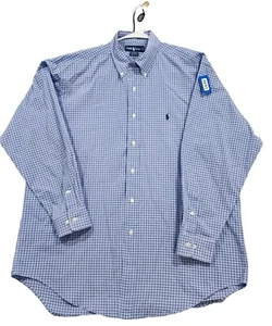 Polo Ralph Lauren Shirt Mens Large Blue White Black Check Yarmouth 100% Cotton - Picture 1 of 17