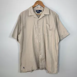 Vintage Polo Ralph Lauren Shirt Mens Beige L Caldwell Loop Collar Cotton Cateye - Picture 1 of 15