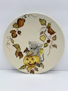 Halloween Plate Handmade With Black Cat Jack O Lantern And Leaves Signed - Picture 1 of 9