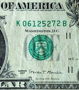 2017 $1 bill fancy serial number, 72nd birthday note June 12, 1952 - Picture 1 of 3