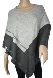 Exklusiver Kaschmir Poncho V-Ausschnitt - grau & schwarz Farbe Himalaya Kaschmir Poncho  - Bild 1 von 3