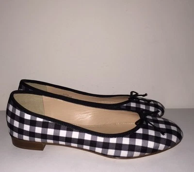 JCREW Kiki Ballet Pisos en Gingham 6 Zapatos Negro Blanco Zapatos e8462 Foto 1 de 4