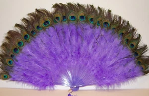 VENTILADOR PLUMAS MARABÚ - LAVANDA / Pavo Real 24" x 14" Burlesque/Disfraz/Halloween - Imagen 1 de 2