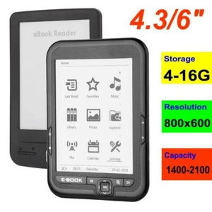 4.3' 6' HD EBook Reader 4GB-16GB 800X600 Ereader Electric E-Reader - Picture 1 of 27