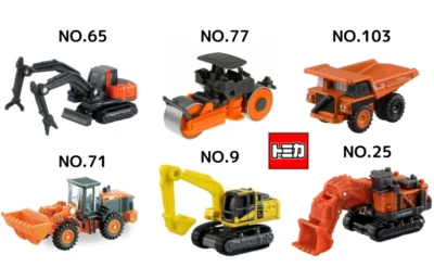 ¡Juego de 6 vehículos de construcción Tomica!(NO.9+NO.25+NO.65+NO.71+NO.77+NO.103) Nuevo Foto 1 de 4