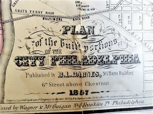 PLANO de las partes construidas de la CIUDAD DE FILADELFIA 1857 RL Editorial Barnes - Imagen 1 de 7